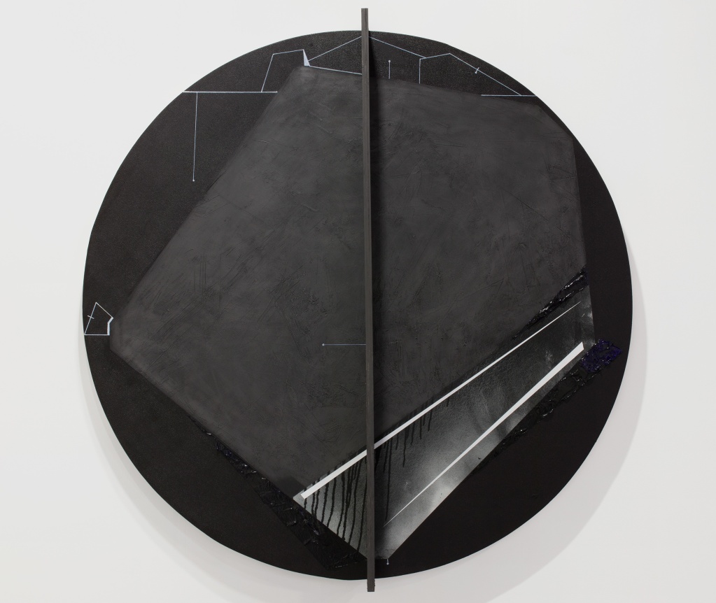 Torkwase Dyson.&nbsp;Deepest Orientation (1919: Black Water),&nbsp;2019. Graphite, acrylic, and ink on canvas with wood, 60 inch Tondo.&nbsp;