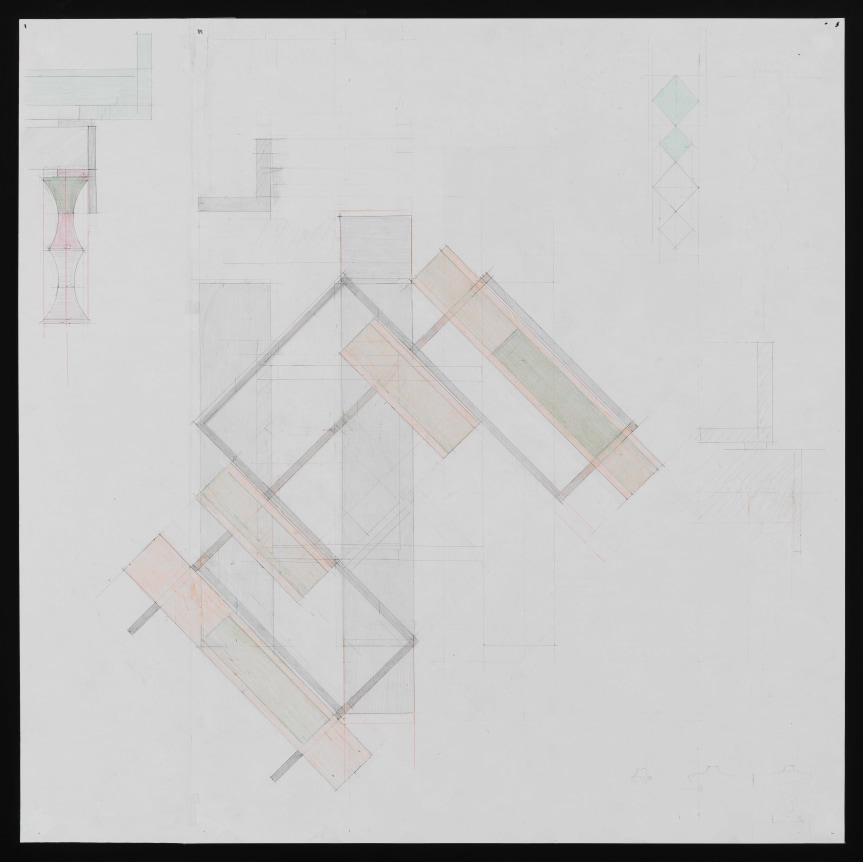 Richard Rezac.&nbsp;Study for Root&#039;s Plan (Monadnock), 2020. Graphite and Colored Pencil on Grid Paper. Image Dimensions: 29 x 29 inches.