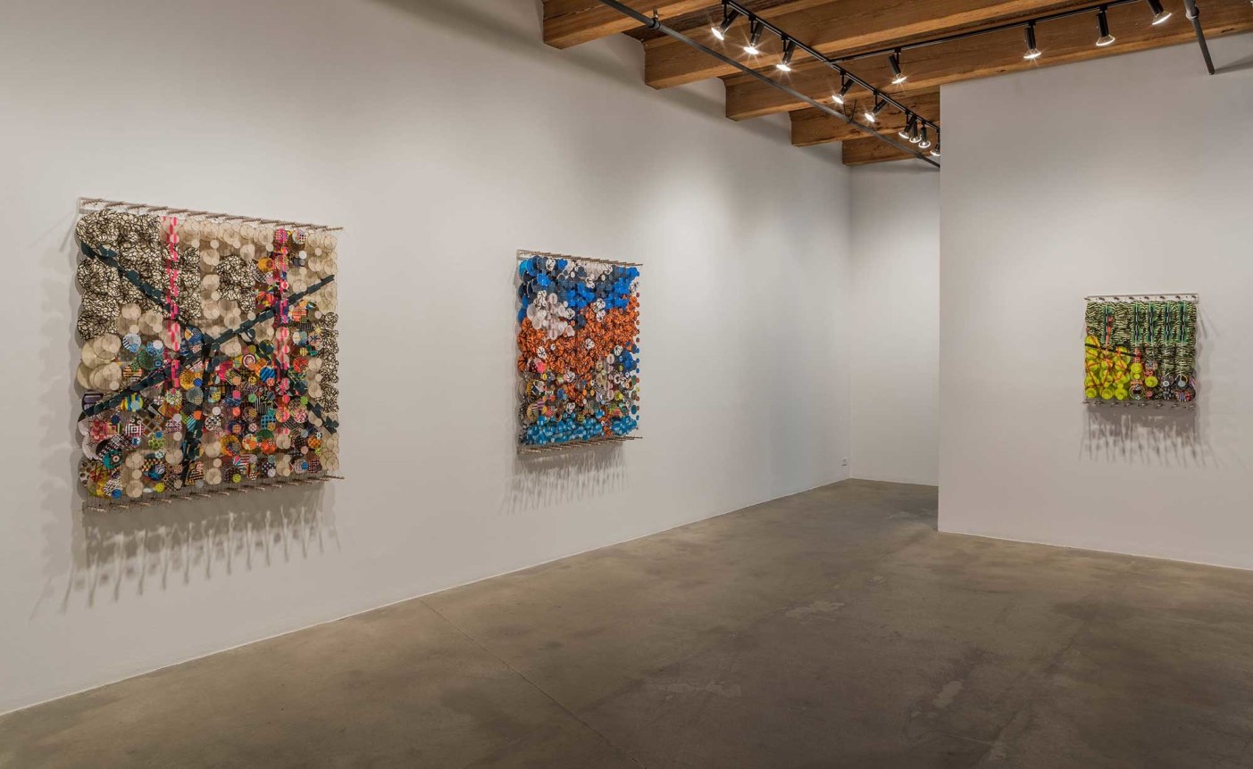 Installation view at Rhona Hoffman Gallery/Jacob Hashimoto/The Dark Isn't The Thing To Worry About/2017