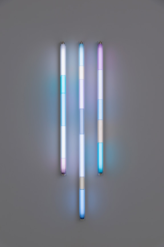 Spencer Finch.&nbsp;Haiku (Winter),&nbsp;2020. 3 fluorescent fixtures and filters, 48 x 16 inches.