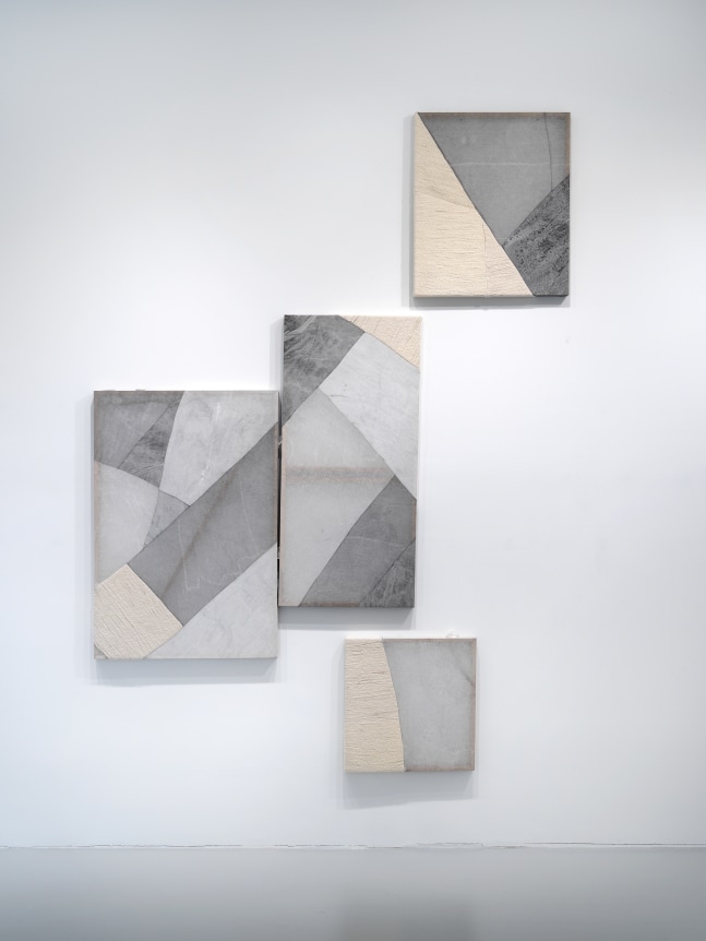 Separated Column (After Noguchi), 2019. Wool, linen, pigment, quartz.