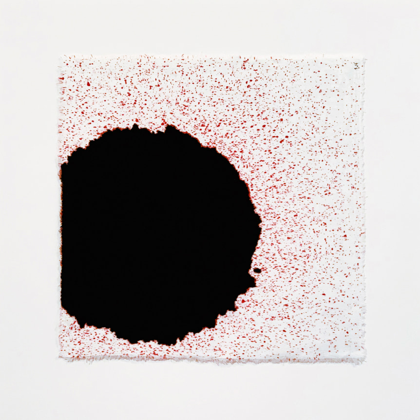 Anne Wilson. Material Drawing no.1.4, 2018-2020.&nbsp;Damask cloth, ink, thread, 20.5 x 20.5 inches (framed).