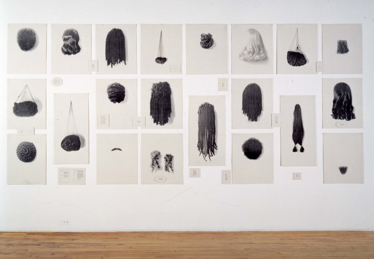 Installation view at Rhona Hoffman Gallery, Lorna Simpson, 1994.