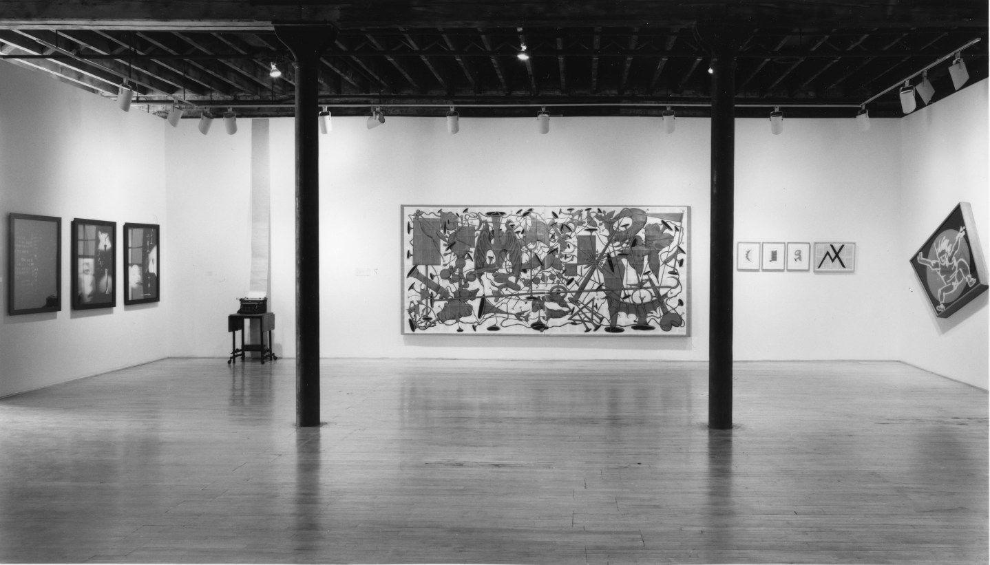 Installation view at Rhona Hoffman Gallery, Giovanni Anselmo, Luciano Fabro, Jannis Kounellis,&nbsp;Mario Merz, Giulio Paolini, Gilberto Zorio,&nbsp;Group Exhibition, 1986.