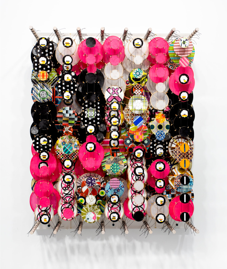 JACOB HASHIMOTO,&nbsp;The mental health of probability,&nbsp;2021, Bamboo, acrylic, paper, wood, and Dacron, 32 x 25 7/8&nbsp;x 8.25 inches