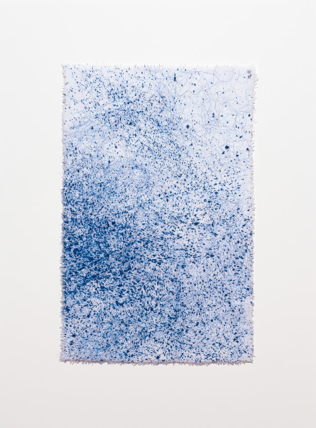 Anne Wilson.&nbsp;Material Drawing no.12.11, 2018-2020.&nbsp;Damask cloth, ink, thread, hair, 23.5 x 17.5 x 1.5 inches (framed).