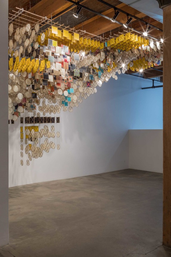 Installation view at Rhona Hoffman Gallery/Jacob Hashimoto/The Dark Isn't The Thing To Worry About/2017