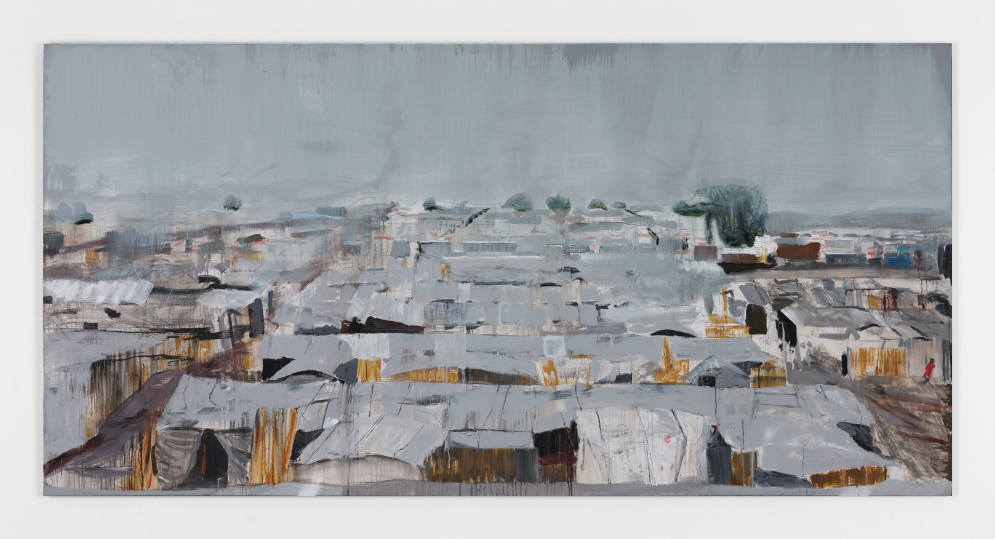 Brian Maguire.&nbsp;Bentiu Camp, South Sudan 1, 2018. Acrylic on canvas, 114.2 x 157.5 inches