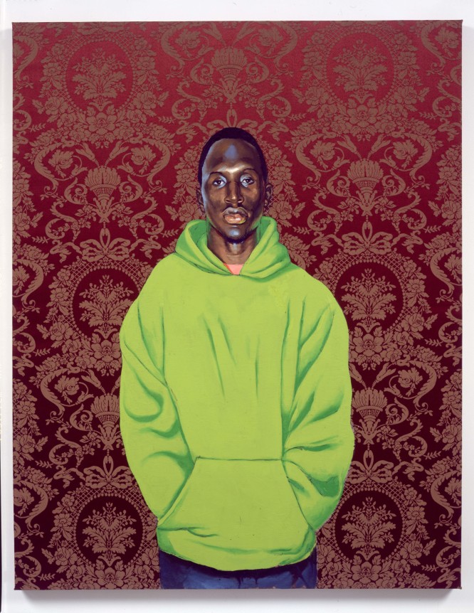 Installation view at Rhona Hoffman Gallery, Kehinde Wiley, 2002.