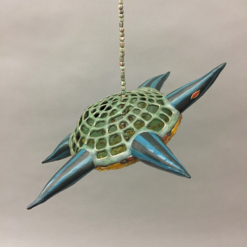 Chris Garofalo.&nbsp;t&uuml;hi kilpkonn,&nbsp;2020. Underglazed porcelain, glass beads, epoxy, 11 x 11 x 3 inches.&nbsp;&nbsp;