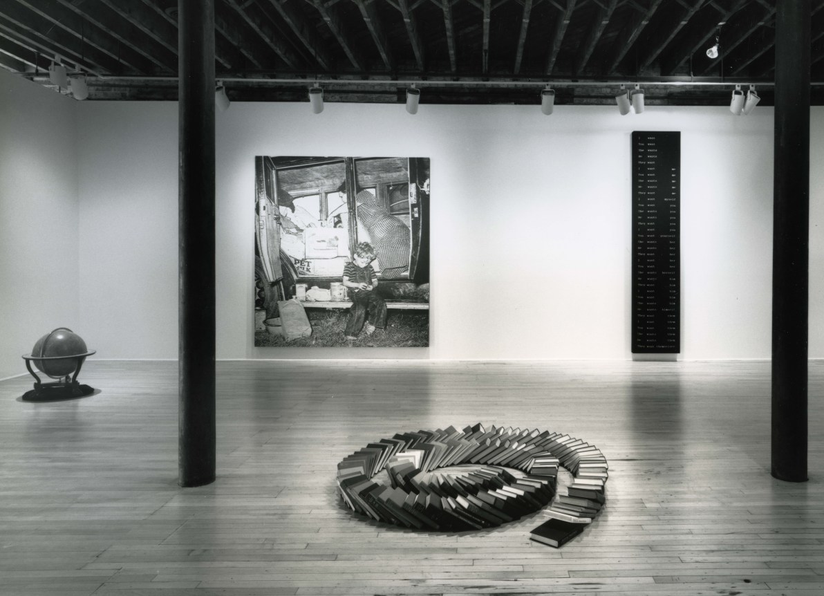 Installation view at Rhona Hoffman Gallery, Annette Lemieux,&nbsp;1990.