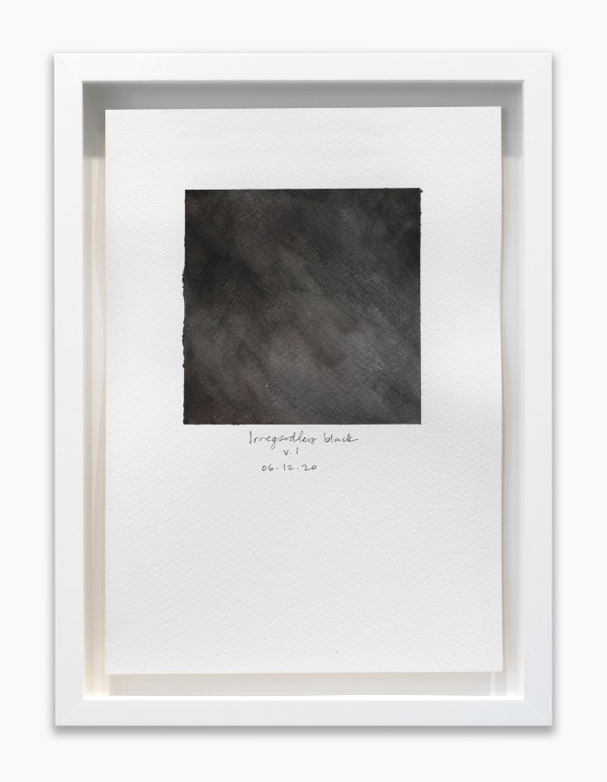 Amanda Williams.&nbsp;What black is this you say?&mdash;-&ldquo;You refuse to stop saying &lsquo;irregardless&rsquo; despite knowing that it is in fact NOT a word.&rdquo;&mdash;-black (study for 06.12.20),&nbsp;2020. Watercolor on paper, 7 x 10 inches.