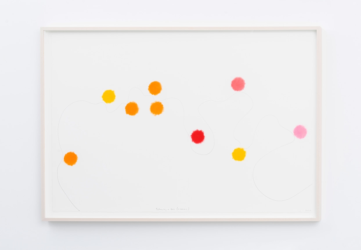 Spencer Finch.&nbsp;Following a Bee (Zinnias), 2020. Pastel and pencil on paper, 40.5 x 60 inches.