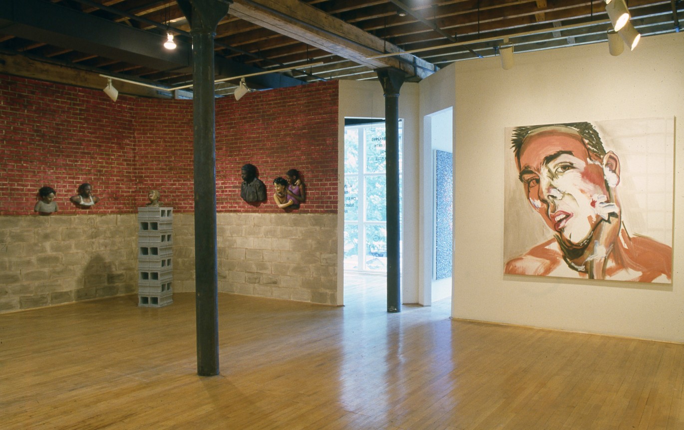 Installation view at Rhona Hoffman Gallery, Group Exhibition, John Ahearn, Mike Glier, Jenny Holzer, Tom Otterness, 1983