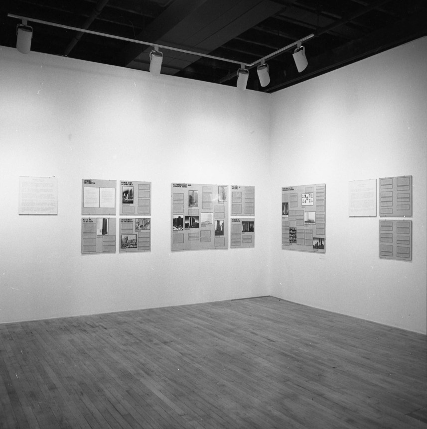 Installation view at Rhona Hoffman Gallery, James Wines, Exhibition of Drawings by SITE, 1981