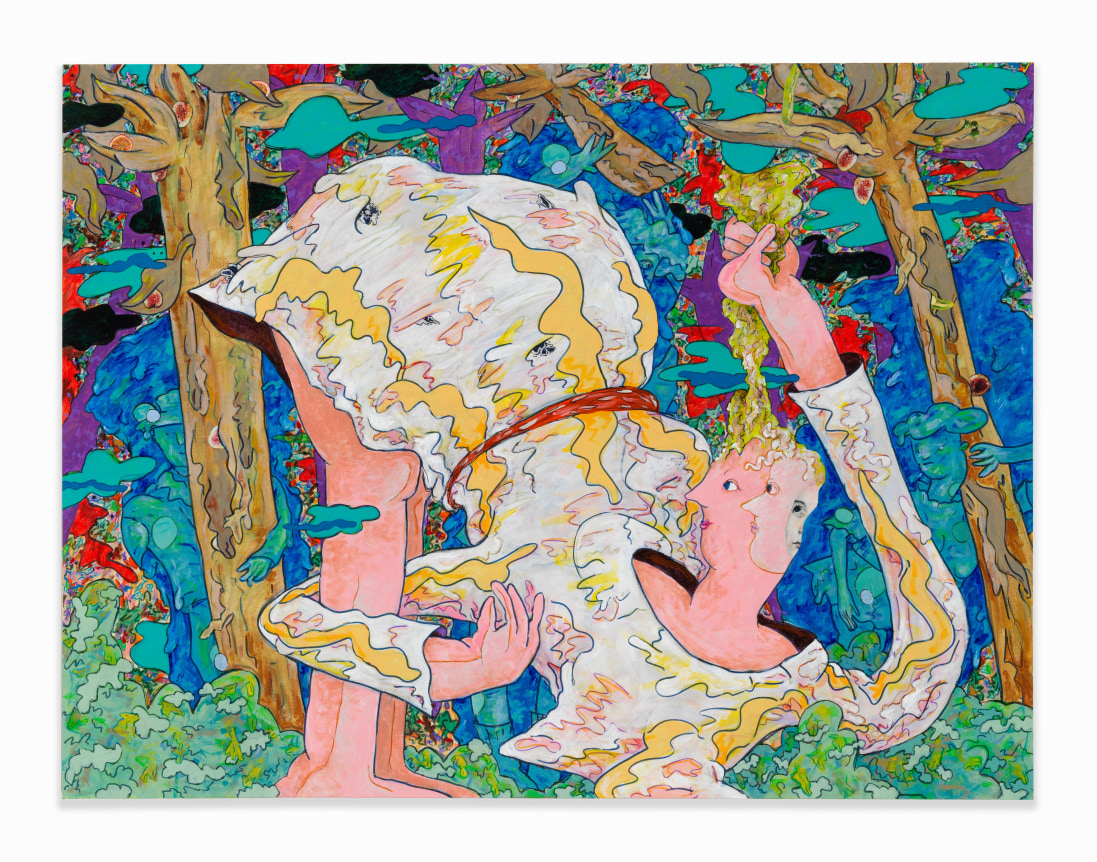 Gladys Nilsson, Classic in the Woods, 2017, Acrylic and paper collage on canvas