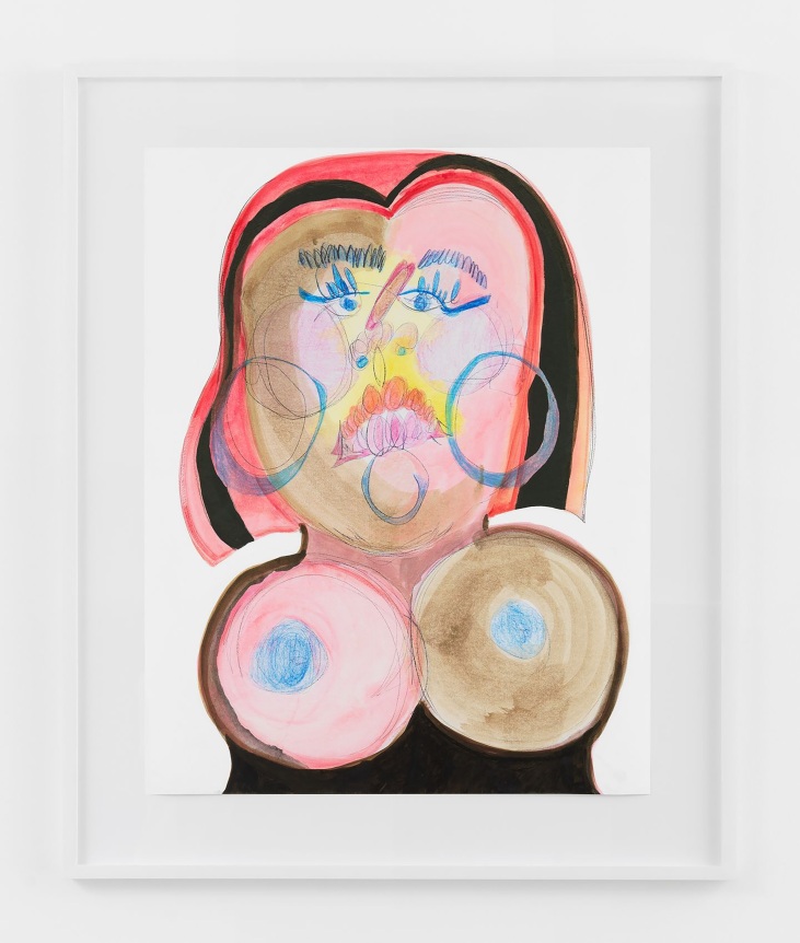 Tschabalala Self, Black Face with Streaked Wig (red and black), 2020