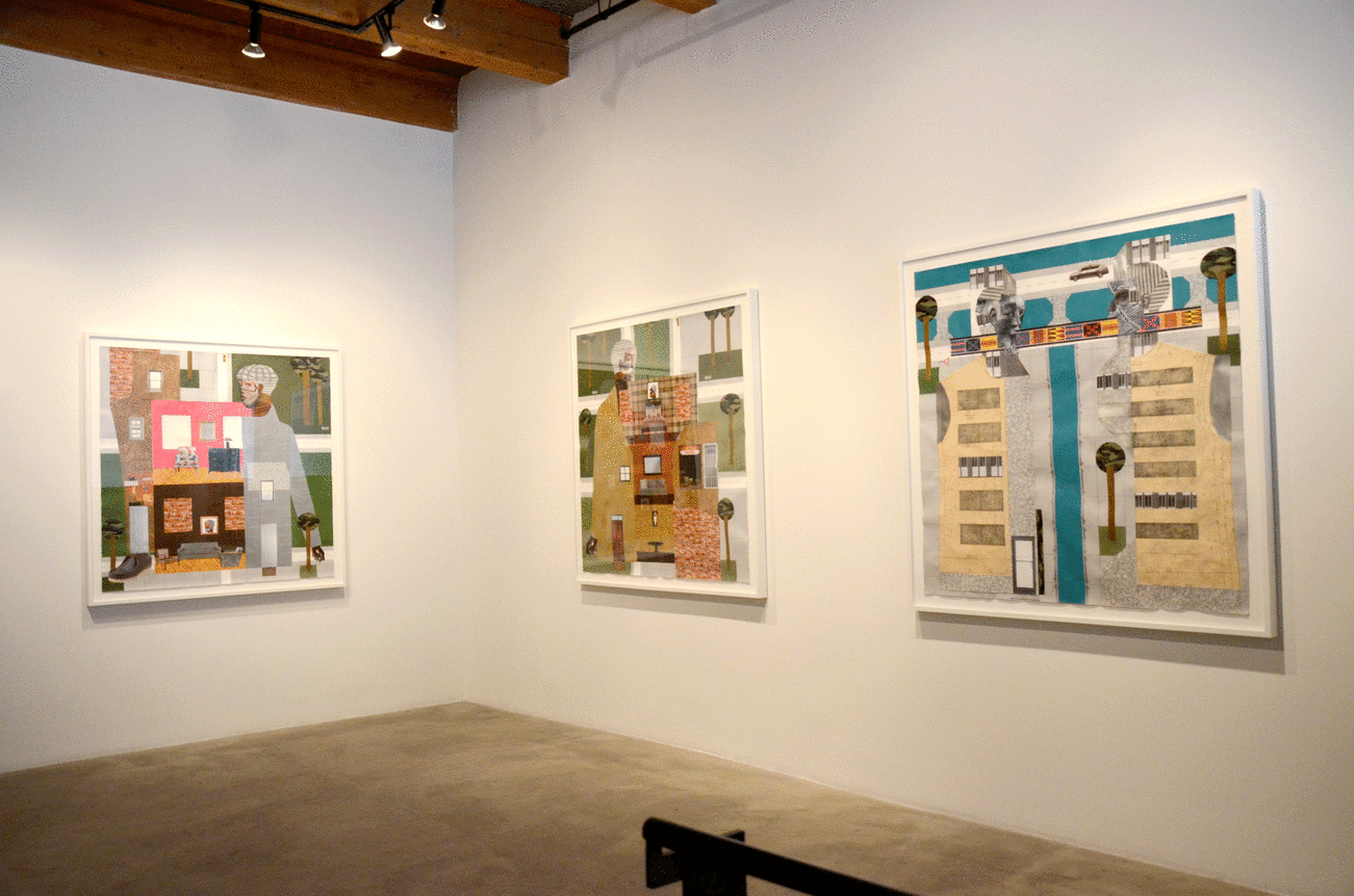 Installation view at Rhona Hoffman Gallery, Derrick Adams, Borough, 2014