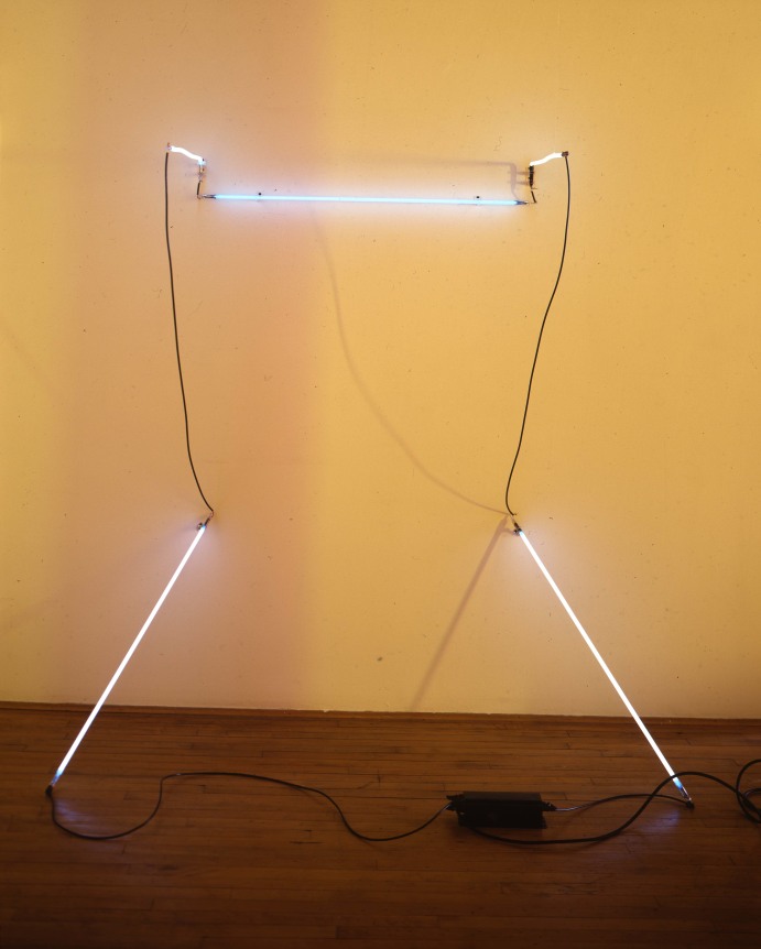 Installation view at Rhona Hoffman Gallery, Dan Flavin, Jenny Holzer, Joseph Kosuth,&nbsp;Mario Merz, Bruce Nauman, Keith Sonnier,&nbsp;Light Works 1965 - 1986, 1987.