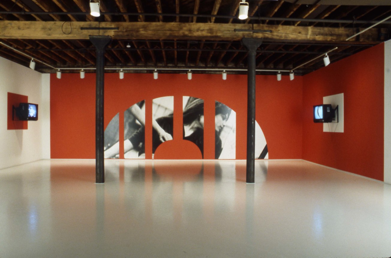 Installation view at Rhona Hoffman Gallery, Dara Birnbaum, 1992.