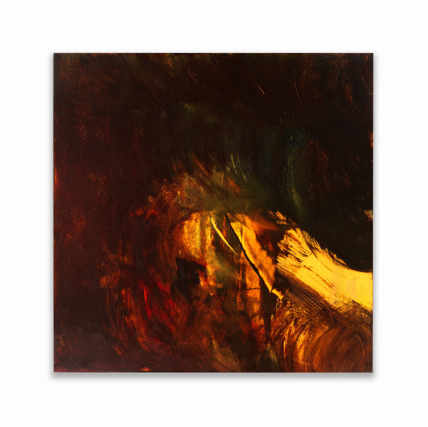 Amanda Williams.&nbsp;What black is this you say?&mdash;-&ldquo;You secretly believe praying over your smothered pork chops reduces the risk of hypertension and calories&rdquo;&mdash;-black (06.06.20),&nbsp;2020. Oil, mixed media on wood panel, 20 x 20 inches.&nbsp;