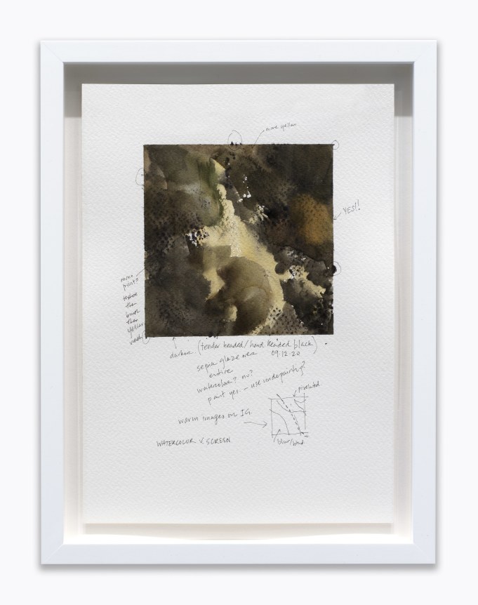 Amanda Williams.&nbsp;What black is this you say?&mdash;&ldquo;You&rsquo;re hard headed AND tender headed at the same time&rdquo;&mdash;black (study for 09.12.20), 2020. Watercolor on paper, 7 x 10 inches.&nbsp;