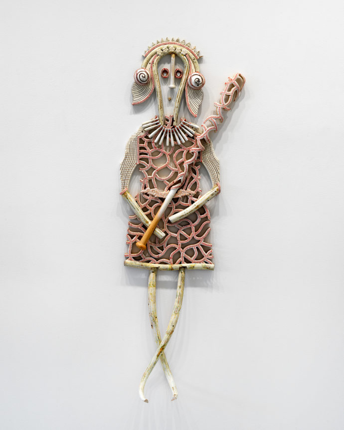 Tomboy, 2009, Wood, baseballs, rhinestones, chair parts, mixed media