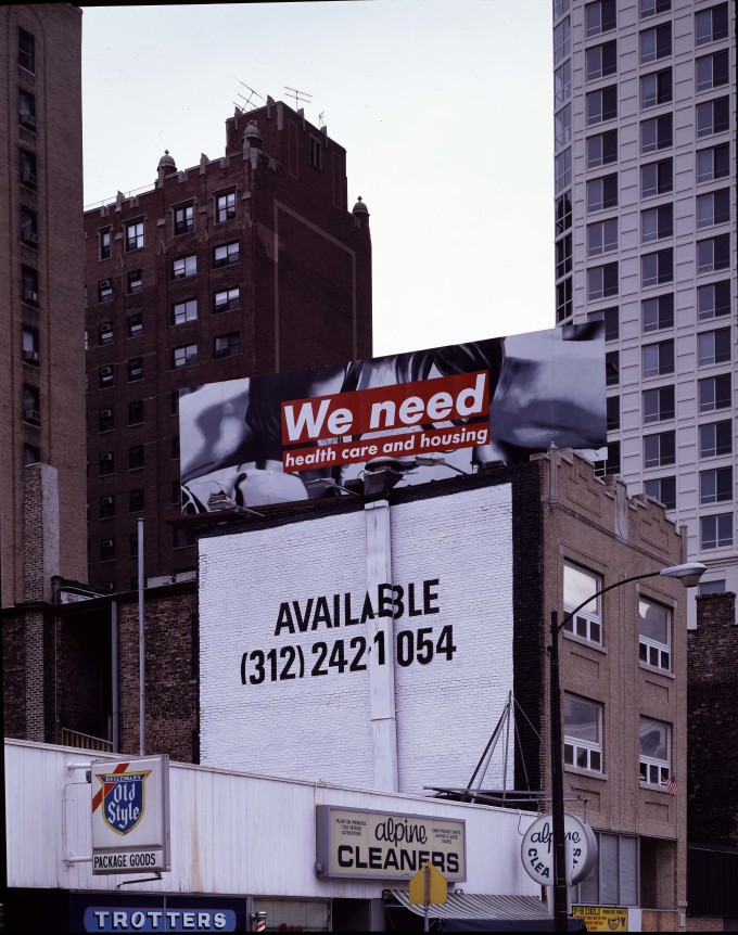 Installation view at Rhona Hoffman Gallery, Barbara Kruger, 1990.