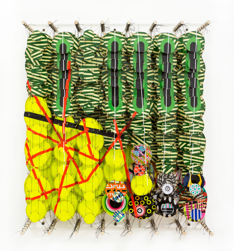 Jacob Hashimoto, The Dark Forest, 2017. Wood, acrylic, bamboo, paper and Dacron.