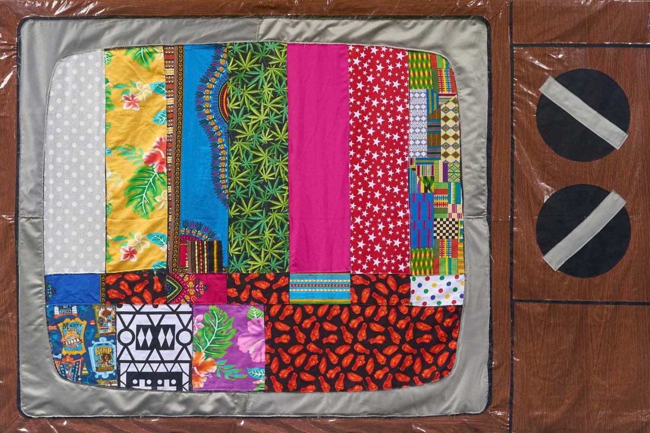 Derrick Adams/Fabrication Station #5/2016/Fabric, metal handing hardware