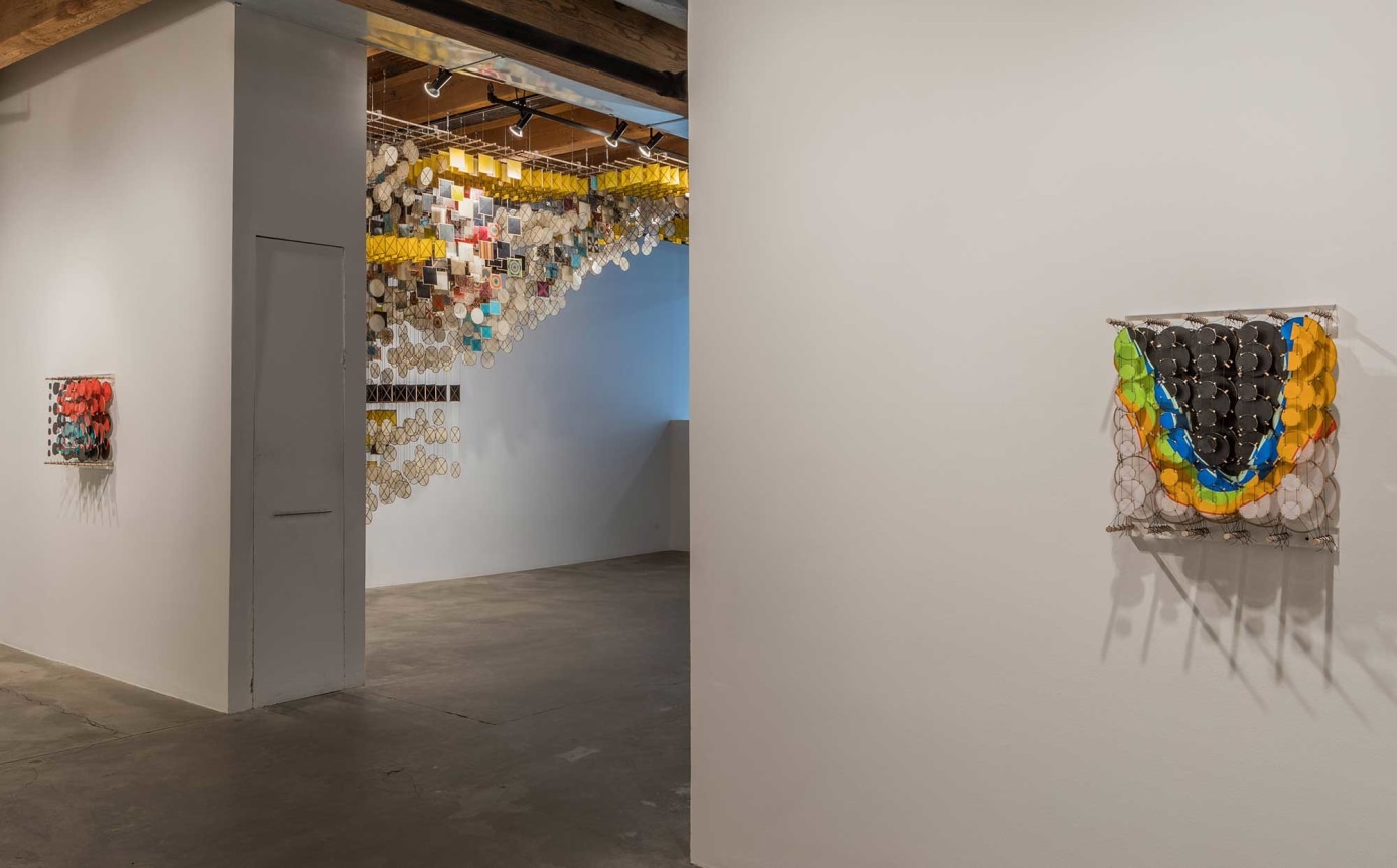 Installation view at Rhona Hoffman Gallery/Jacob Hashimoto/The Dark Isn't The Thing To Worry About/2017