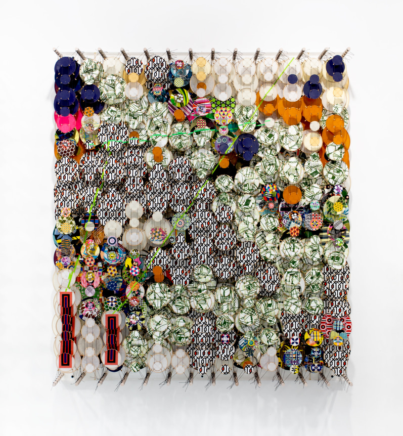 JACOB HASHIMOTO,&nbsp;Nothing seemed to anger them anymore,&nbsp;2021, Bamboo, acrylic, paper, wood, and Dacron, 54 x 47 x 8.25 inches