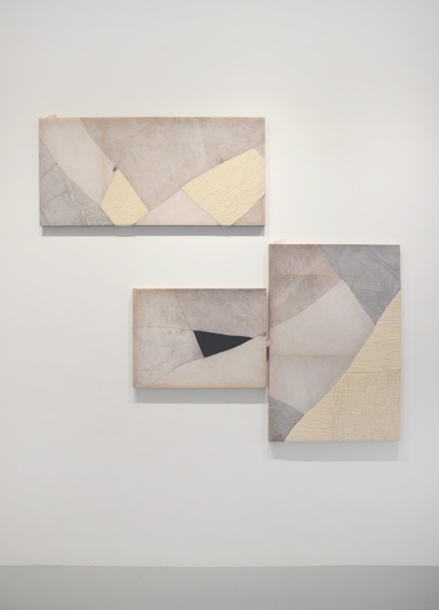 Milestone, 2019. Wool, linen, pigment, quartz.