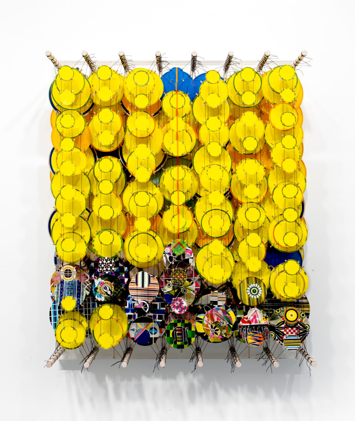 JACOB HASHIMOTO,&nbsp;This vanishing, raging solar center,&nbsp;2021, Bamboo, acrylic, paper, wood, and Dacron, 32 x 25 7/8&nbsp;x 8.25 inches