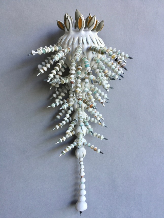 Chris Garofalo.&nbsp;ei oska seletada,&nbsp;2020. Unglazed&nbsp;and&nbsp;underglazed&nbsp;porcelain,&nbsp;amazonite&nbsp;beads, 16 x 7 x 5 inches.