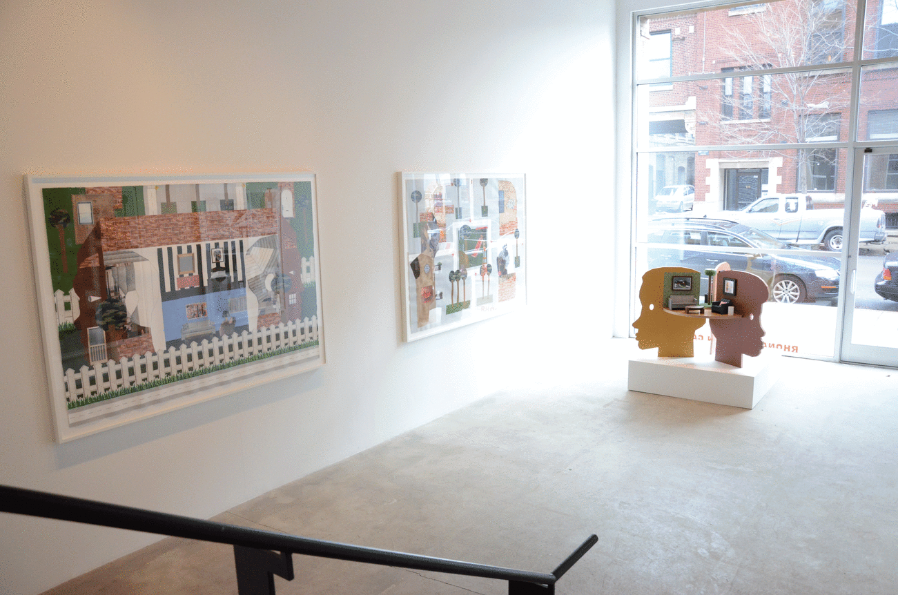 Installation view at Rhona Hoffman Gallery, Derrick Adams, Borough, 2014