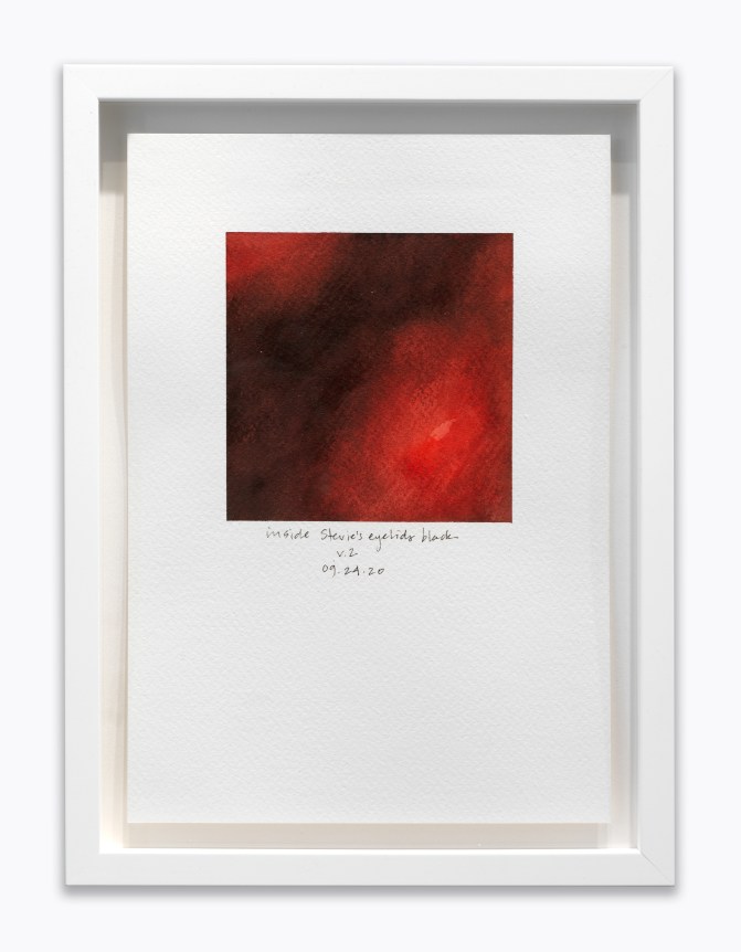 Amanda Williams.&nbsp;What black is this you say?&mdash;&ldquo;You wish you could see the black on the inside of Stevie Wonder&rsquo;s eyelids so you too could have inner visions&rdquo;&mdash;-black, v2 (study for 09.24.20),&nbsp;2020. Watercolor on paper, 7 x 10 inches.
