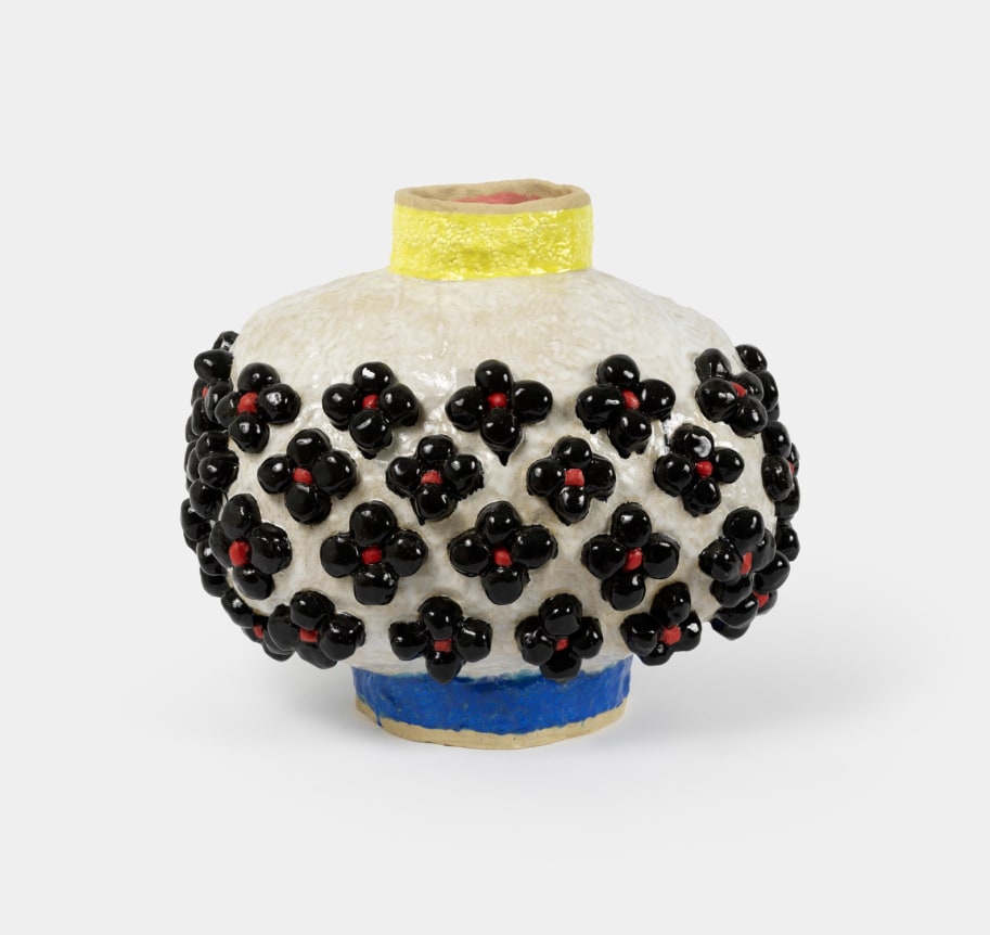 Oval with Black Flowers,&nbsp;2020, Glazed ceramic