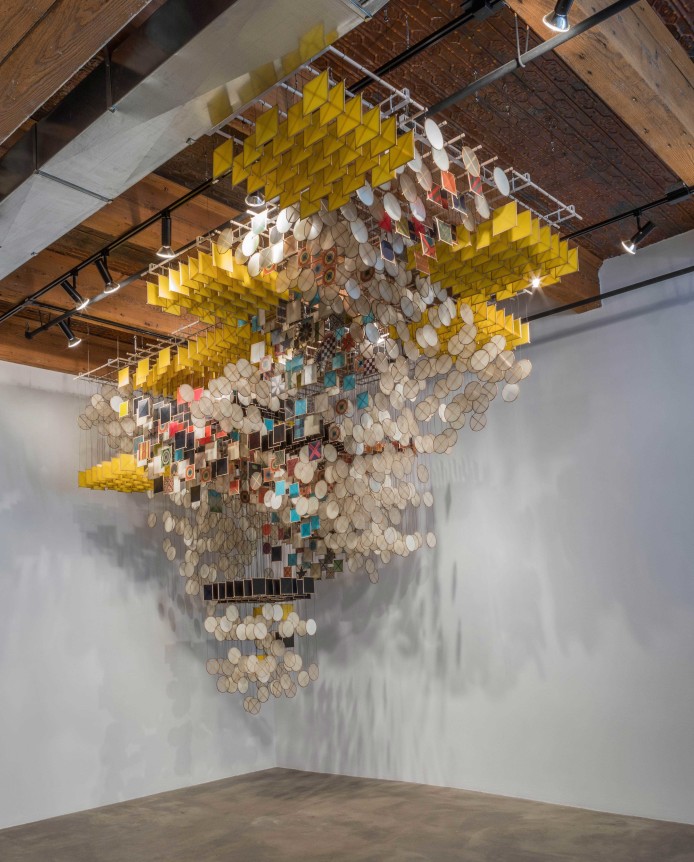 Installation view at Rhona Hoffman Gallery/Jacob Hashimoto/The Dark Isn't The Thing To Worry About/2017