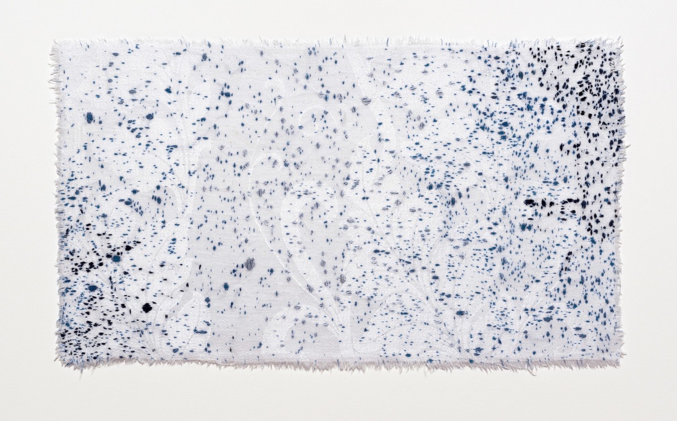 Anne Wilson. Material Drawing no. 11.29, 2018-2020. Damask cloth, ink, thread, 17.5 x 23.5 x 1.5 inches (framed).&nbsp;&nbsp;