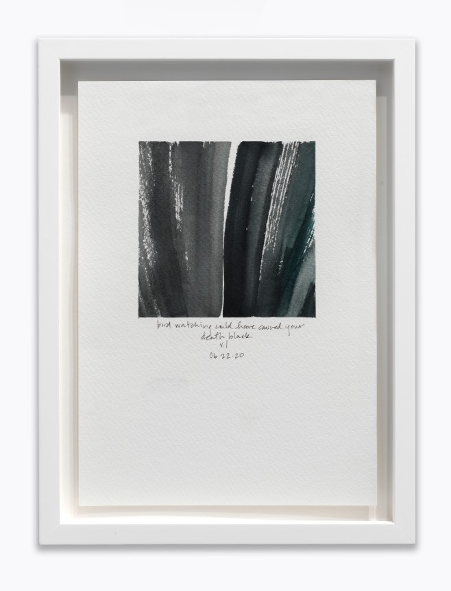 Amanda Williams.&nbsp;What black is this you say?&mdash;-&ldquo;Your love of bird watching could have caused your death that day. Your Harvard degree does not insure your safety&rdquo;&mdash;black (study for 06.22.20),&nbsp;2020.&nbsp;Watercolor on paper, 7 x 10 inches.