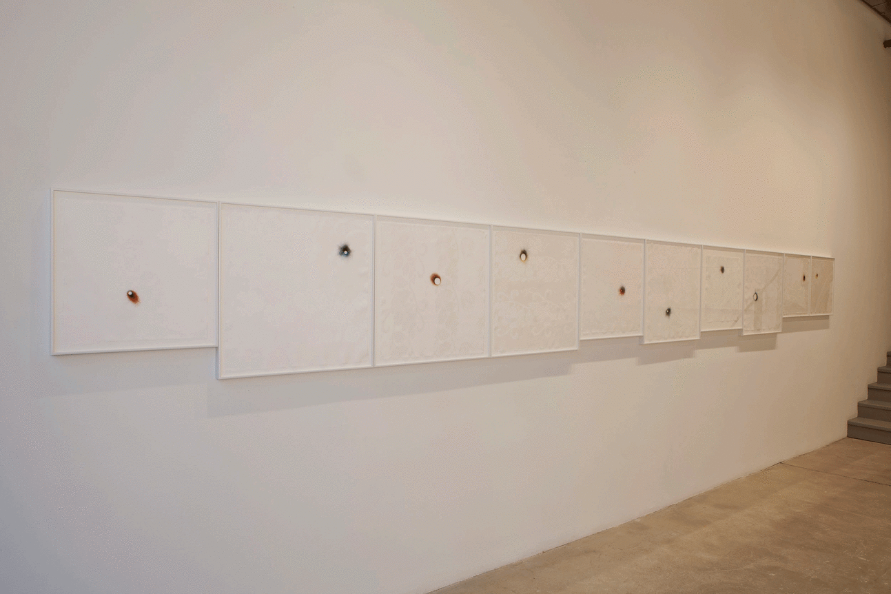 Installation view at Rhona Hoffman Gallery, Anne Wilson, Dispersions, 2013