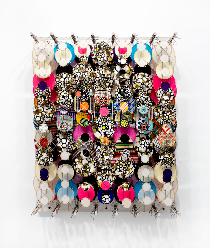 The current machine state,&nbsp;2021, Bamboo, acrylic, paper, wood, and Dacron, 32 x 25 7/8&nbsp;x 8.25 inches