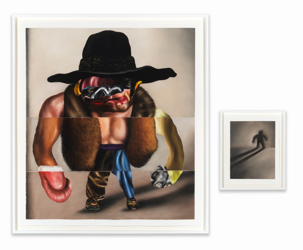 From There To Here, 2020.&nbsp;&nbsp;Soft pastel, oil pastel, oil paint, paint stick, black charcoal, gouache on Coventry vellum paper, Diptych: 50 x 44 inches; 16 x 13 inches.&nbsp;&nbsp;