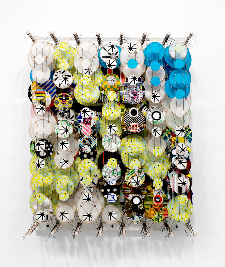 JACOB HASHIMOTO,&nbsp;The half-life of sturdier souls,&nbsp;2021, Bamboo, acrylic, paper, wood, and Dacron, 32 x 25 7/8&nbsp;x 8.25 inches