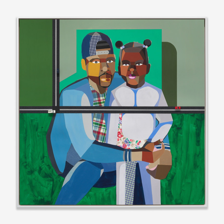 Figure&nbsp;in the Urban Landscape 31, 2019.&nbsp;, Acrylic, graphite, ink, fabric on paper, grip tape, model cars on wood panel.