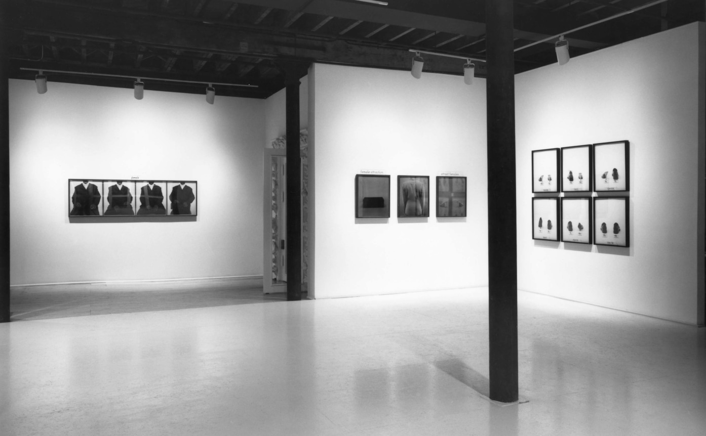Installation view at Rhona Hoffman Gallery, Lorna Simpson, 1992.