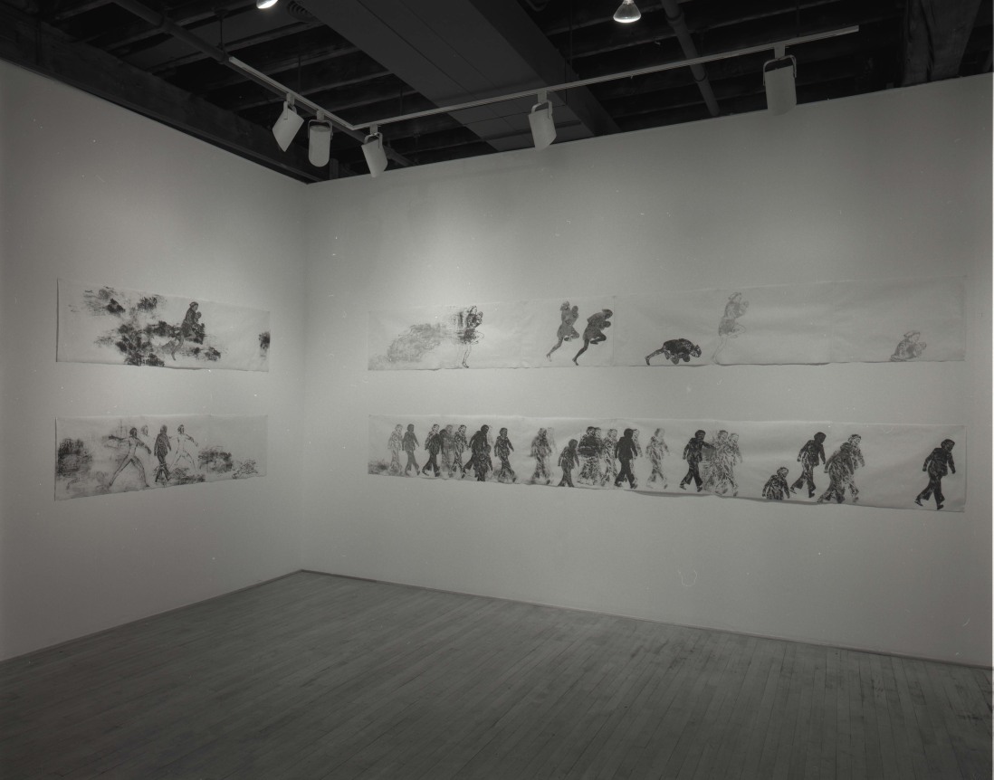 Installation view at Rhona Hoffman Gallery, Nancy Spero,&nbsp;New Work, 1986.