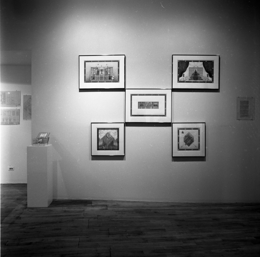 Installation view at Rhona Hoffman Gallery, Thomas Beeby, Helmut Jahn, George Ranalli, Stanley Tigerman, The Architectural Process: Plans, Models, Drawings, 1980
