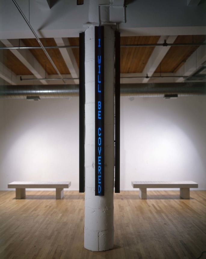 Installation view at Rhona Hoffman Gallery, Jenny Holzer, 1999.